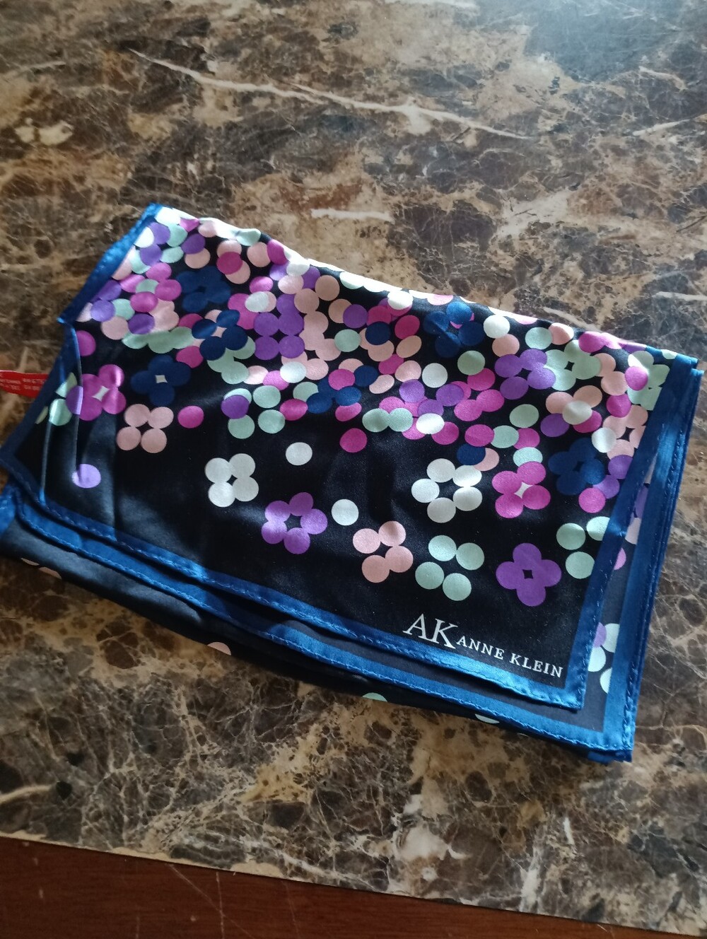 Anne Klein Silk Scarf Blue Polkadot
